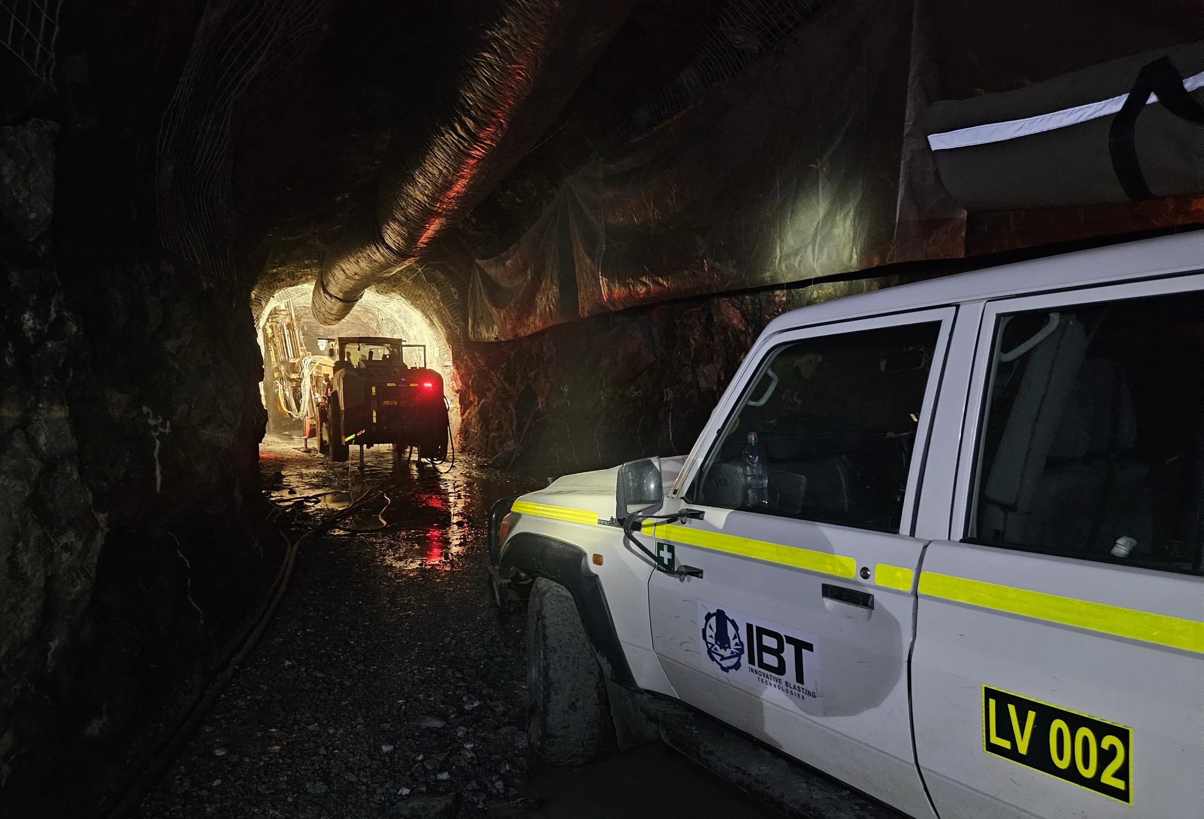 OptiClino truck and drill rig on an underground drive